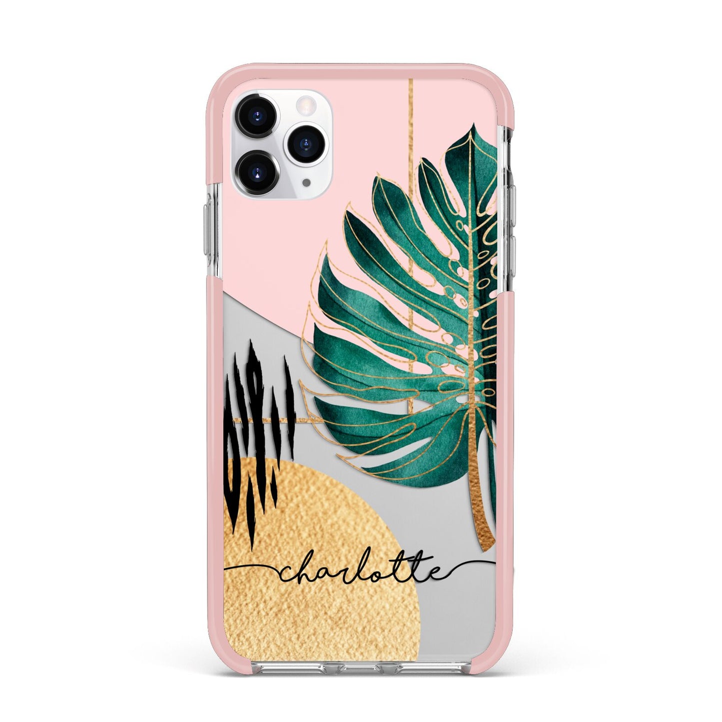 Personalised Tropical Fan Leaf iPhone 11 Pro Max Impact Pink Edge Case