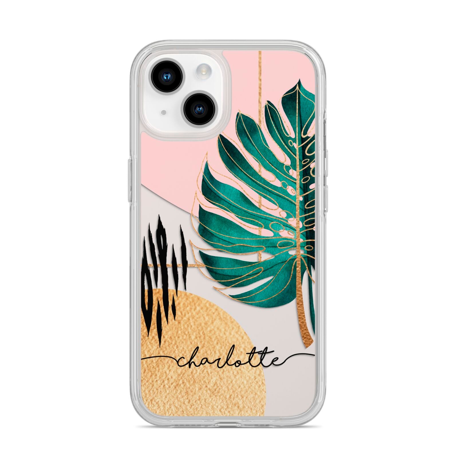 Personalised Tropical Fan Leaf iPhone 14 Clear Tough Case Starlight