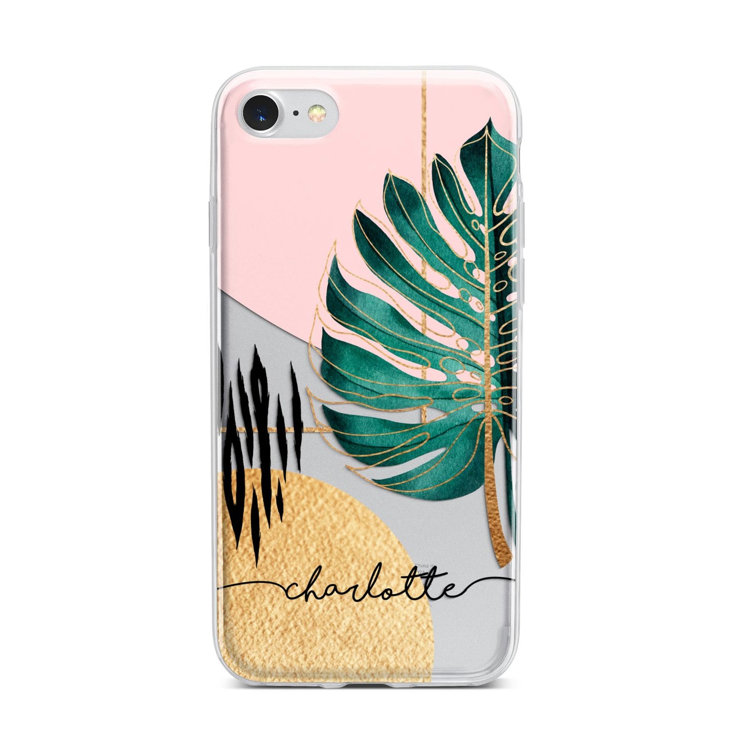 Personalised Tropical Fan Leaf iPhone 7 Bumper Case on Silver iPhone