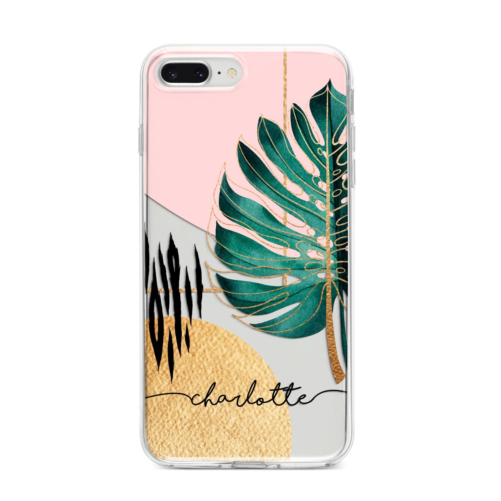 Personalised Tropical Fan Leaf iPhone 8 Plus Bumper Case on Silver iPhone