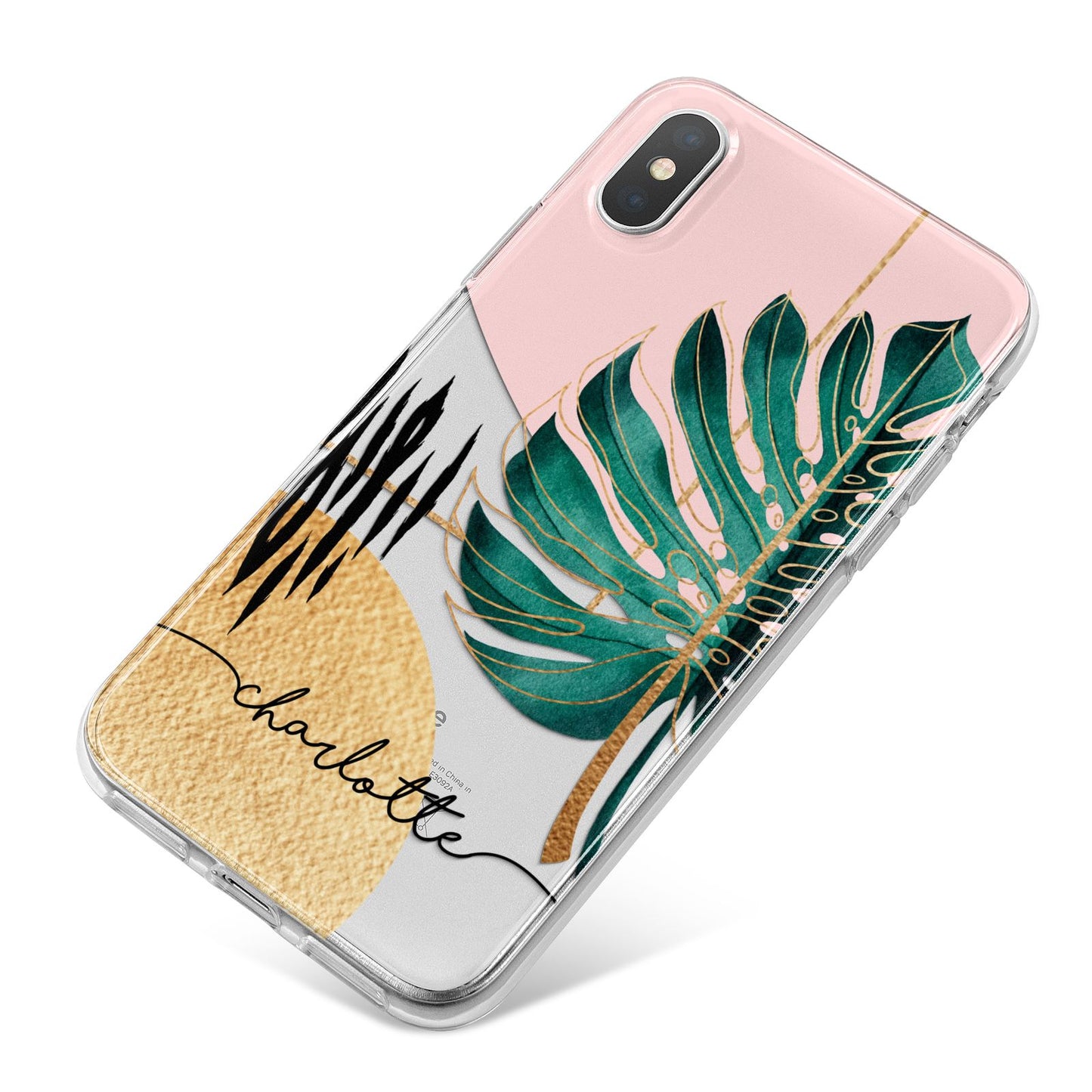 Personalised Tropical Fan Leaf iPhone X Bumper Case on Silver iPhone