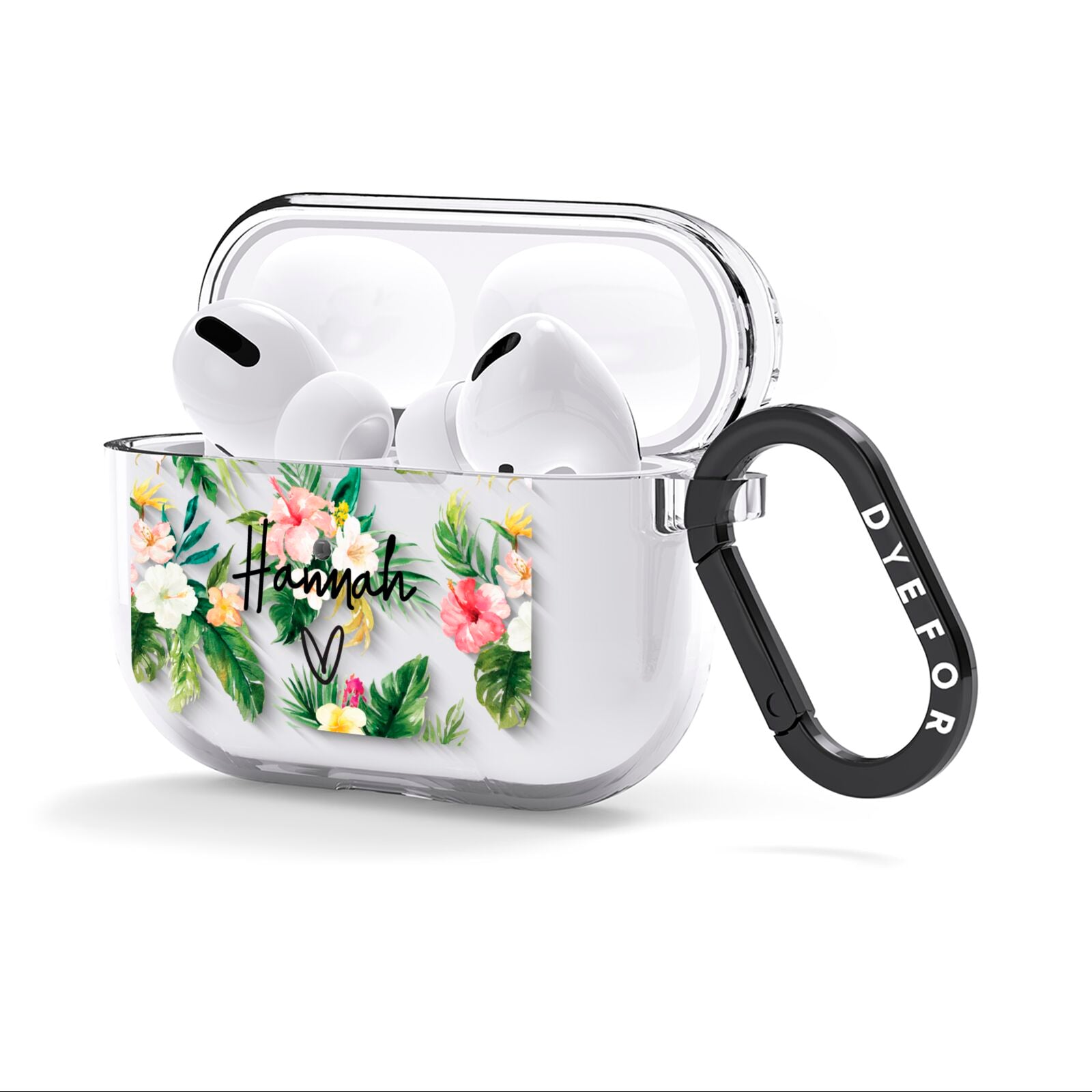 Personalised Tropical Floral Pink AirPods Clear Case 3rd Gen Side Image