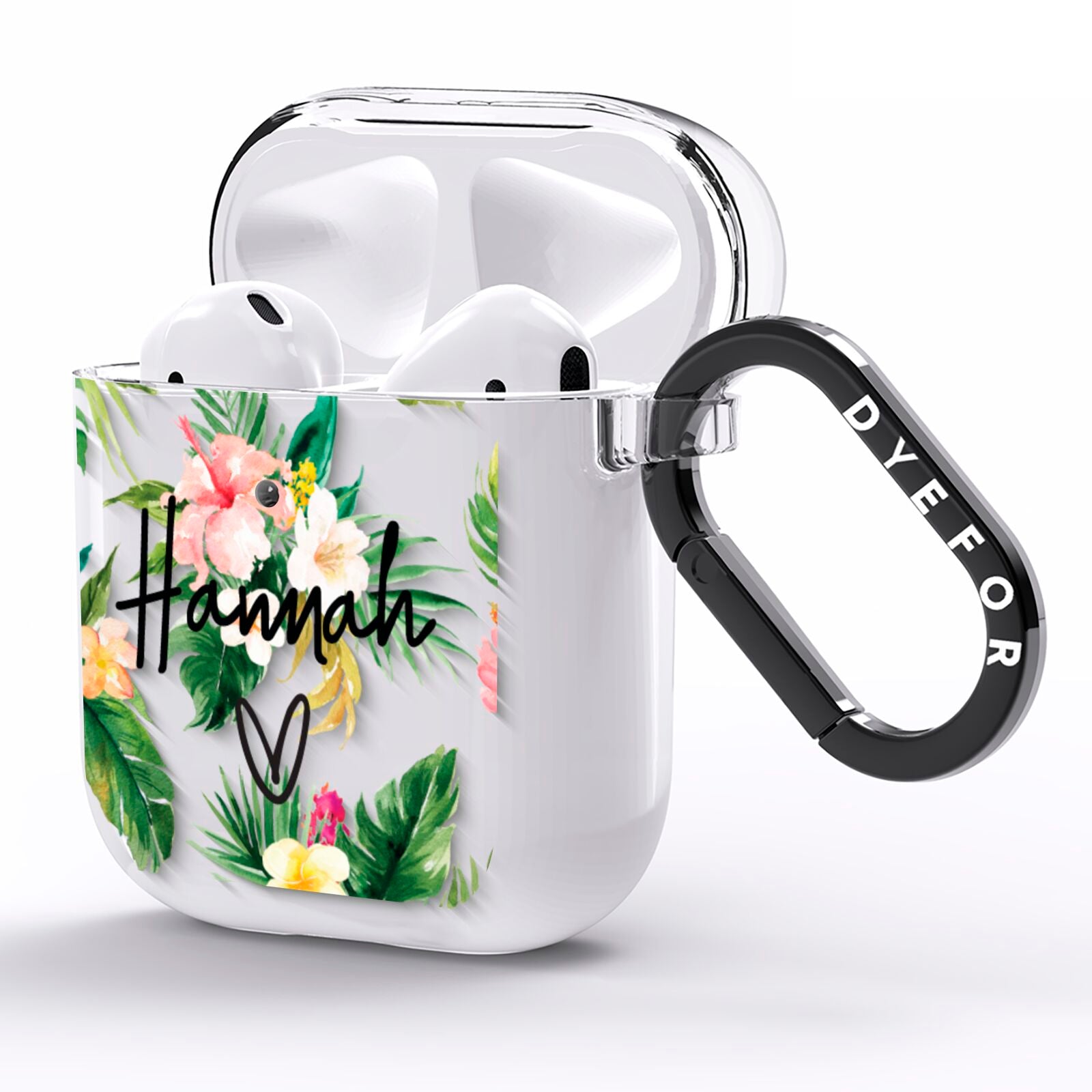 Personalised Tropical Floral Pink AirPods Clear Case Side Image