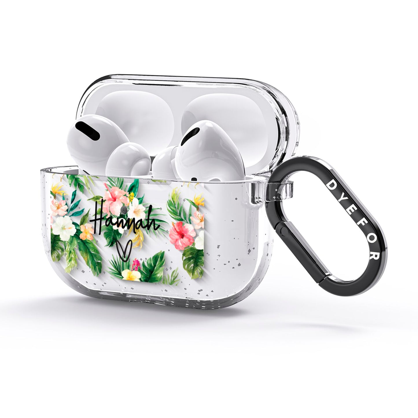 Personalised Tropical Floral Pink AirPods Glitter Case 3rd Gen Side Image