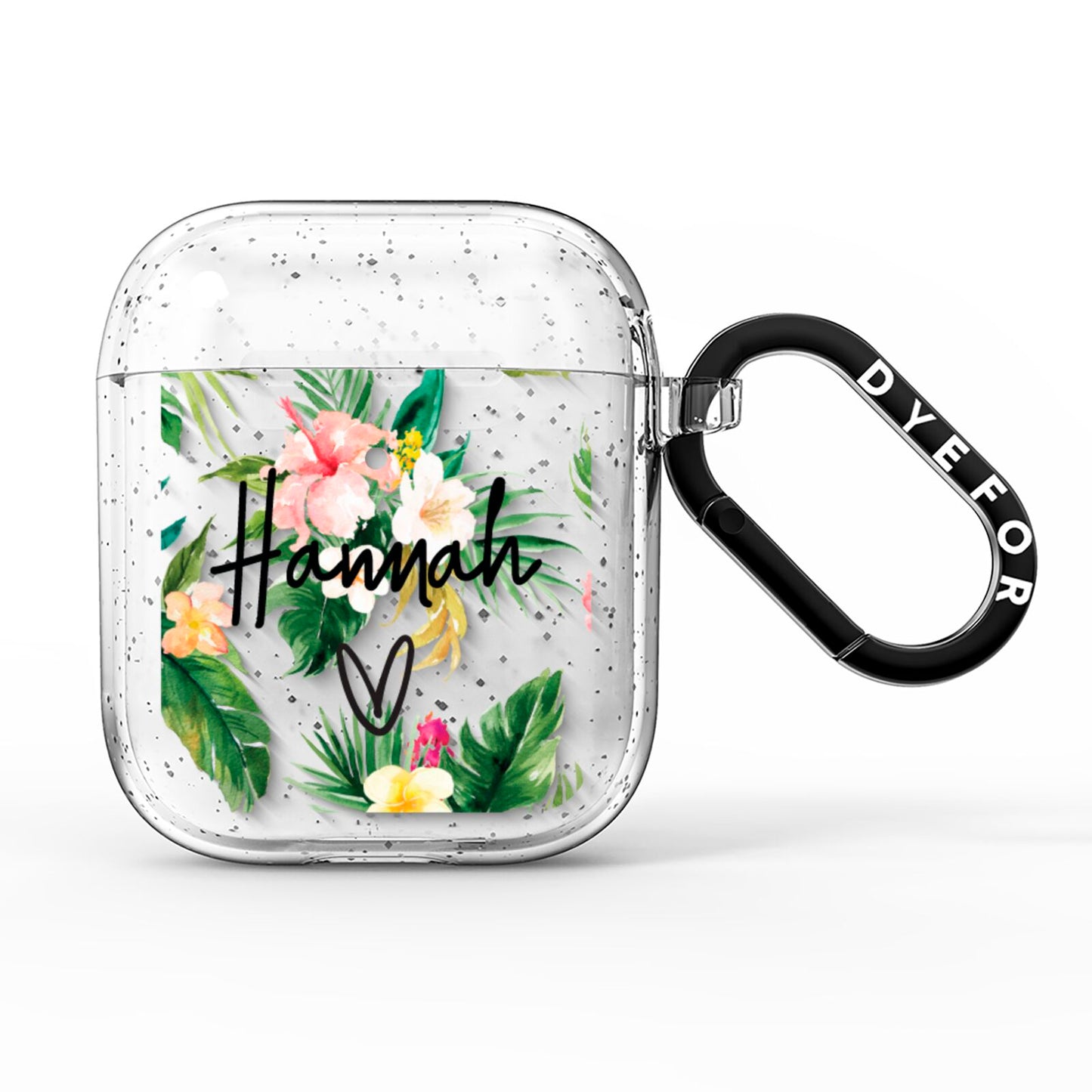 Personalised Tropical Floral Pink AirPods Glitter Case