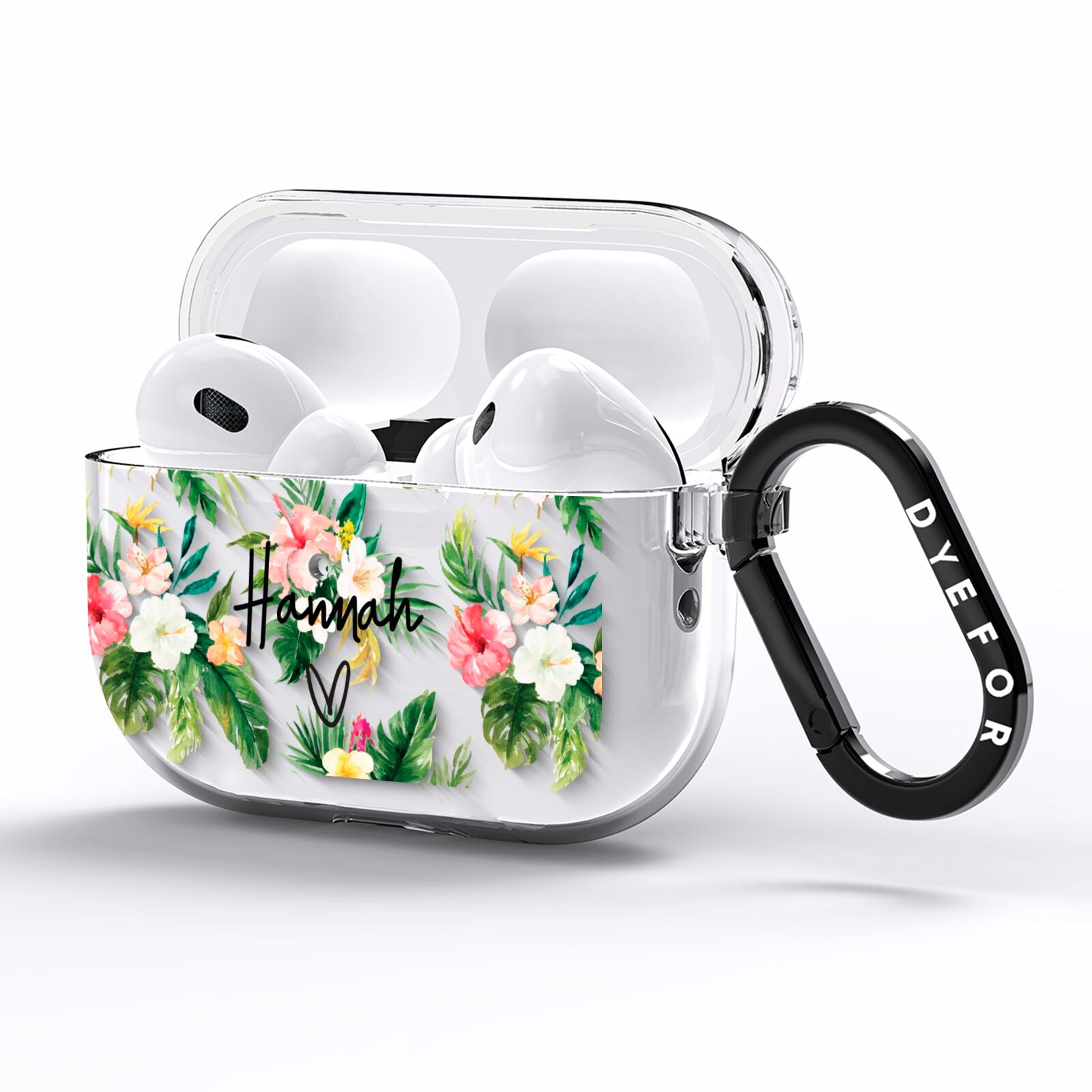 Personalised Tropical Floral Pink AirPods Pro Clear Case Side Image