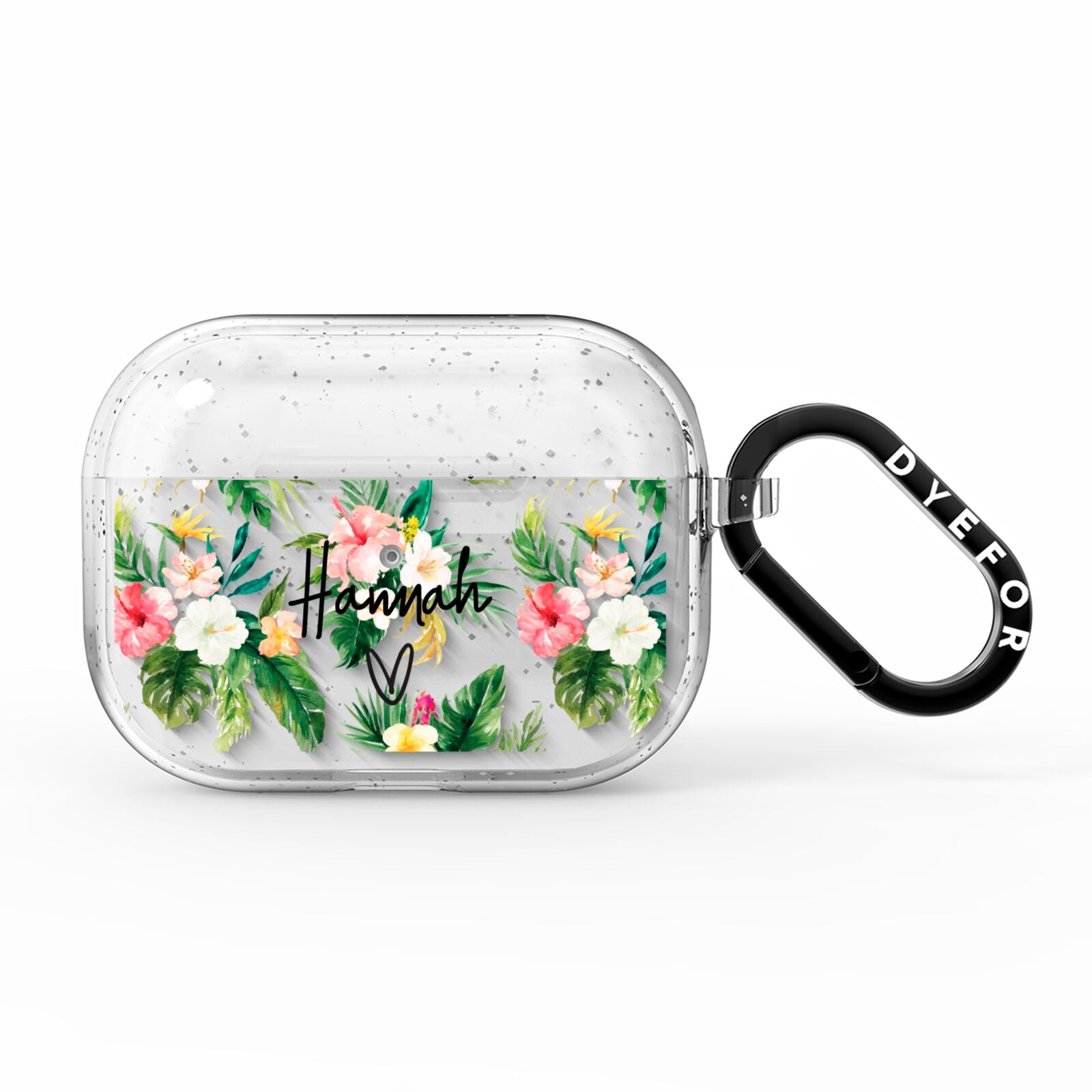 Personalised Tropical Floral Pink AirPods Pro Glitter Case