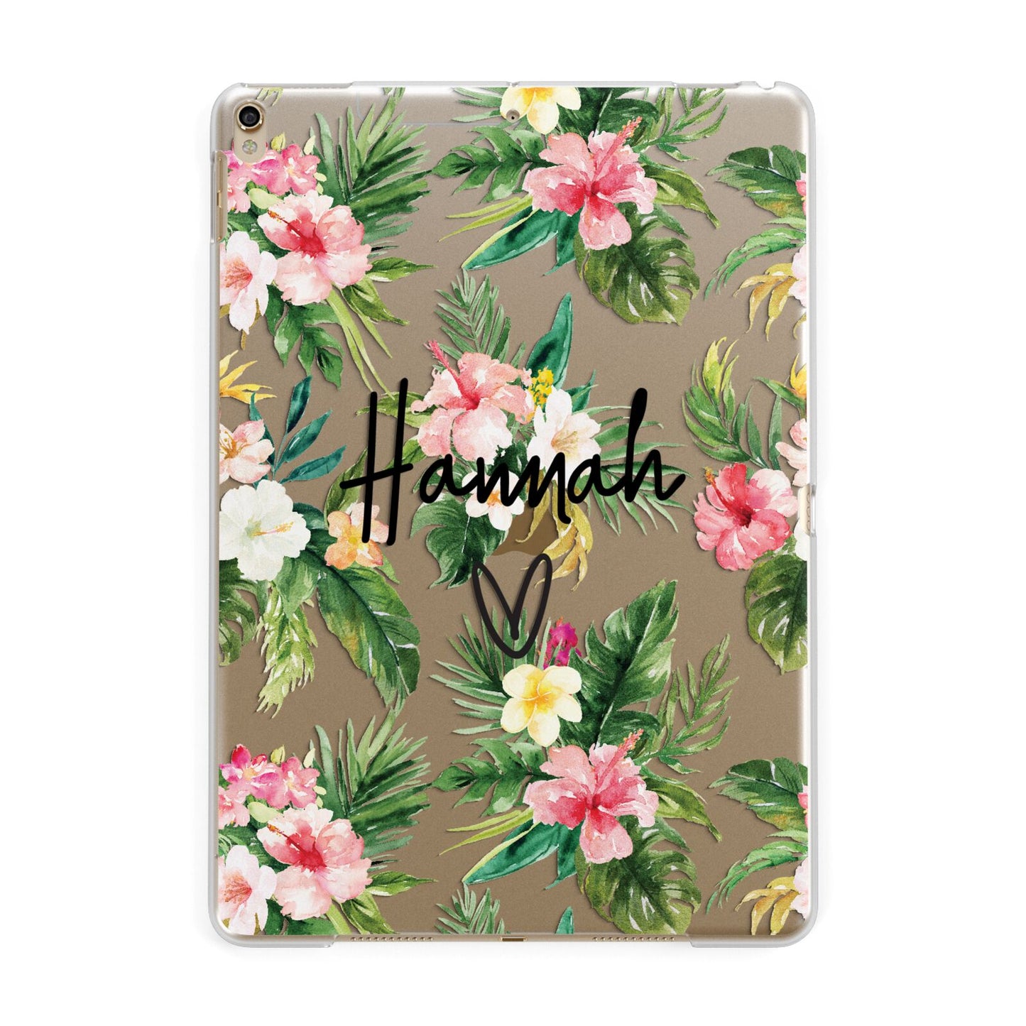 Personalised Tropical Floral Pink Apple iPad Gold Case