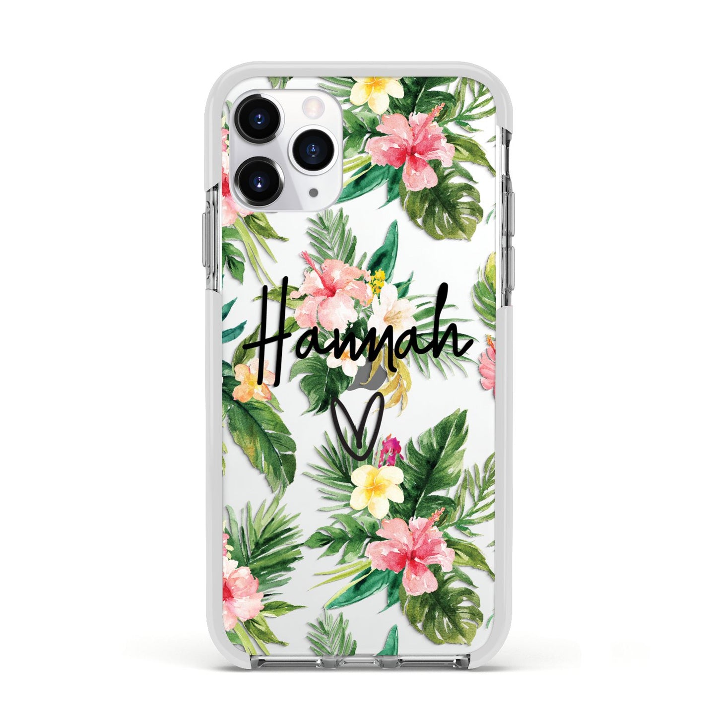 Personalised Tropical Floral Pink Apple iPhone 11 Pro in Silver with White Impact Case