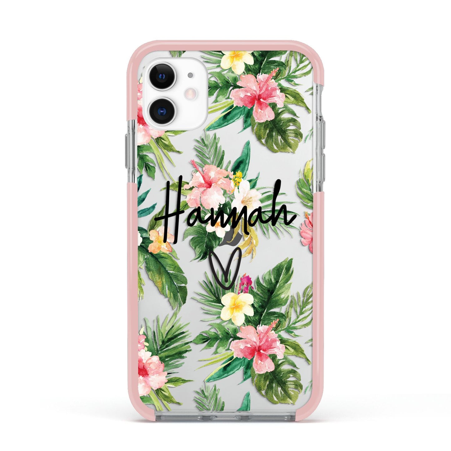 Personalised Tropical Floral Pink Apple iPhone 11 in White with Pink Impact Case
