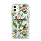 Personalised Tropical Floral Pink Apple iPhone 11 in White with White Impact Case