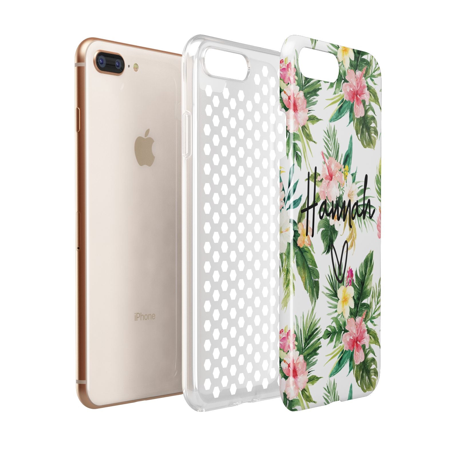 Personalised Tropical Floral Pink Apple iPhone 7 8 Plus 3D Tough Case Expanded View