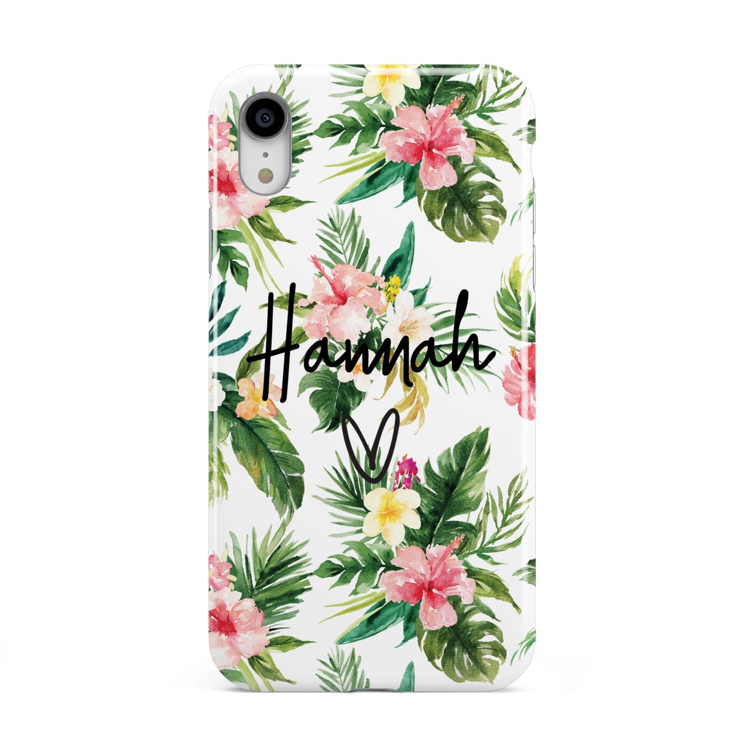 Personalised Tropical Floral Pink Apple iPhone XR White 3D Tough Case