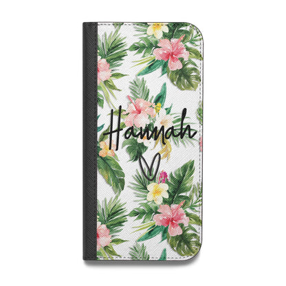Personalised Tropical Floral Pink Vegan Leather Flip iPhone Case