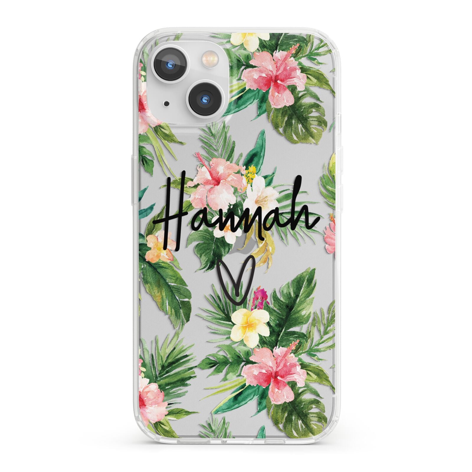 Personalised Tropical Floral Pink iPhone 13 Clear Bumper Case