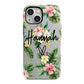 Personalised Tropical Floral Pink iPhone 13 Mini Full Wrap 3D Tough Case
