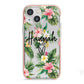 Personalised Tropical Floral Pink iPhone 13 Mini TPU Impact Case with Pink Edges
