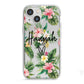 Personalised Tropical Floral Pink iPhone 13 Mini TPU Impact Case with White Edges