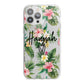 Personalised Tropical Floral Pink iPhone 13 Pro Max TPU Impact Case with White Edges