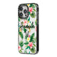 Personalised Tropical Floral Pink iPhone 14 Pro Max Black Impact Case Side Angle on Silver phone