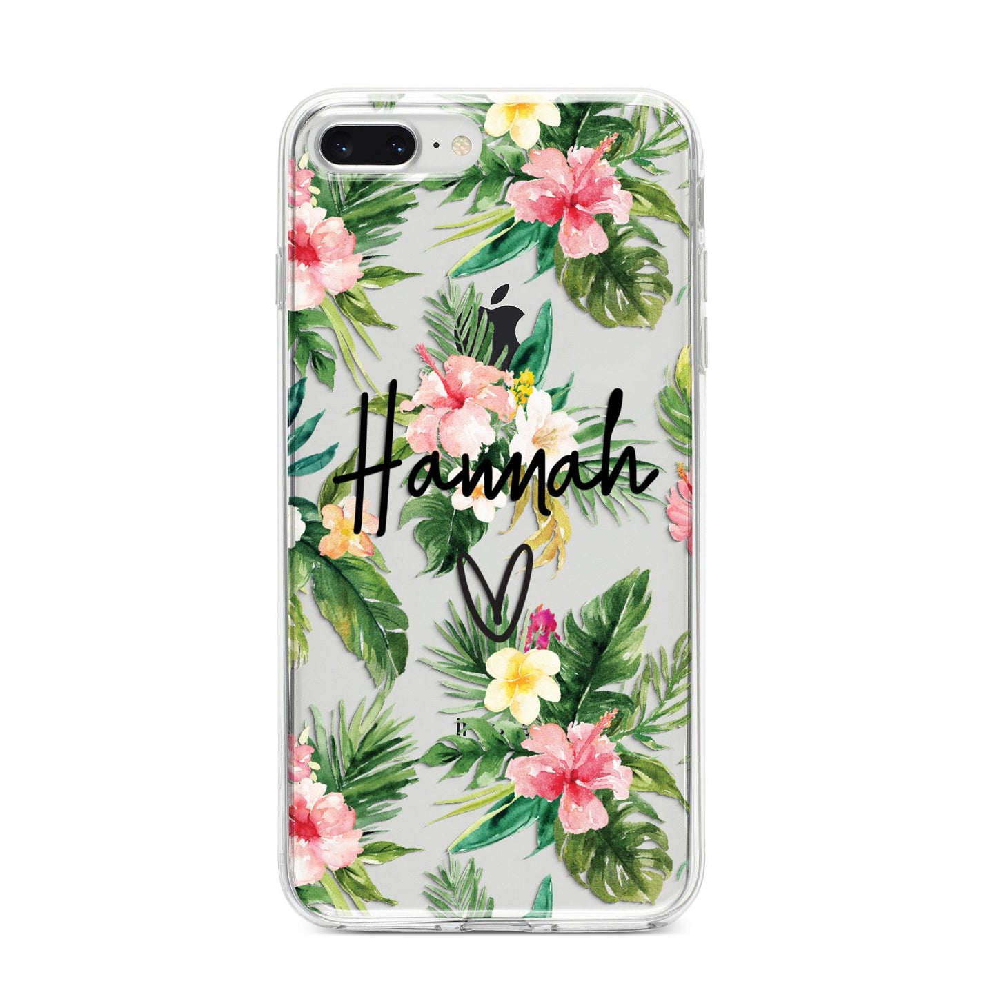 Personalised Tropical Floral Pink iPhone 8 Plus Bumper Case on Silver iPhone