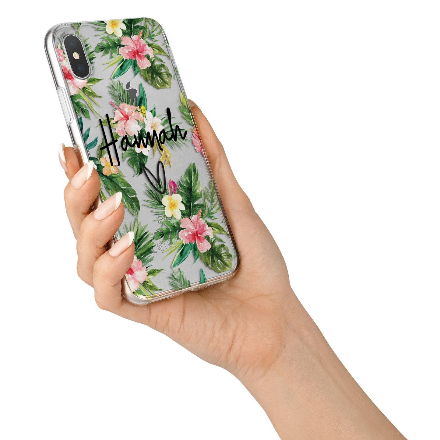 Personalised Tropical Floral Pink iPhone X Bumper Case on Silver iPhone Alternative Image 2