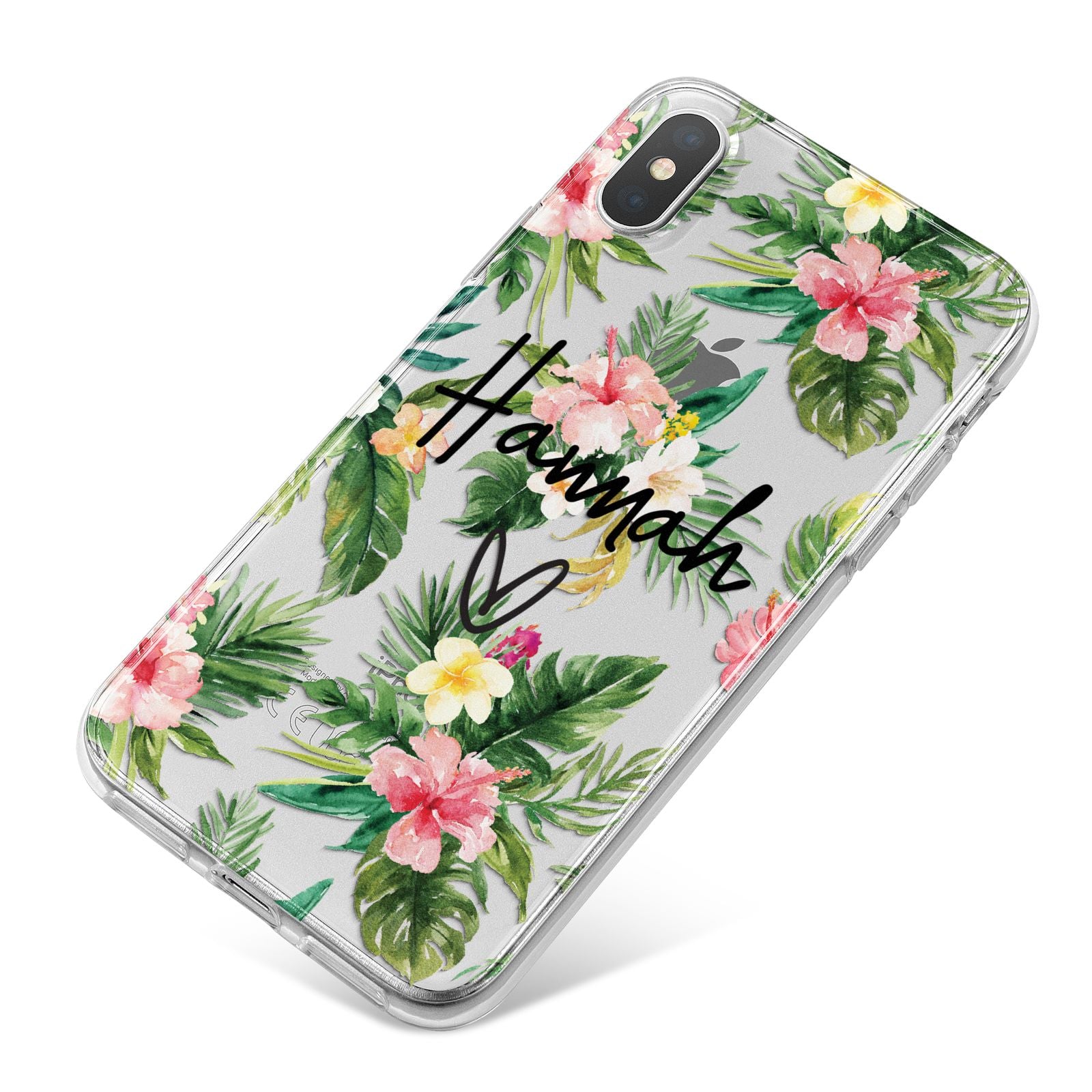 Personalised Tropical Floral Pink iPhone X Bumper Case on Silver iPhone