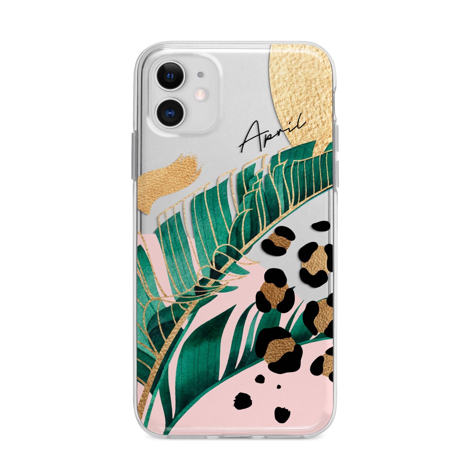 Personalised Tropical Gold Apple iPhone 11 in White with Bumper Case