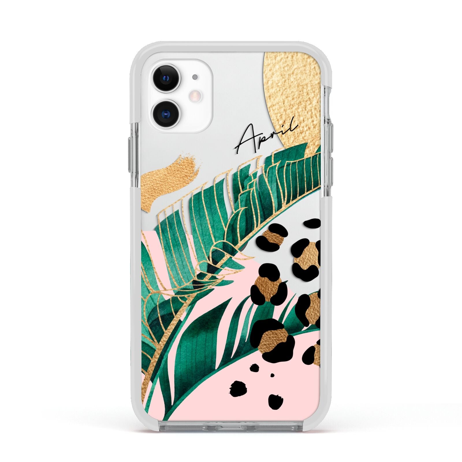 Personalised Tropical Gold Apple iPhone 11 in White with White Impact Case