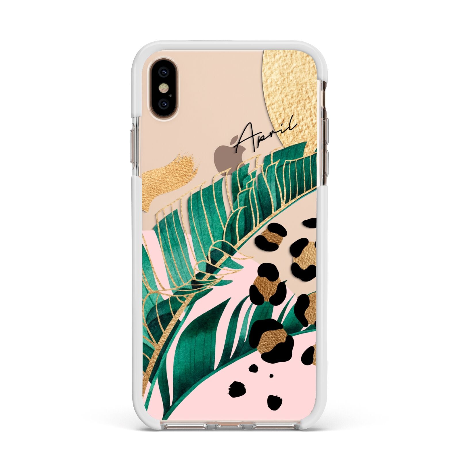 Personalised Tropical Gold Apple iPhone Xs Max Impact Case White Edge on Gold Phone