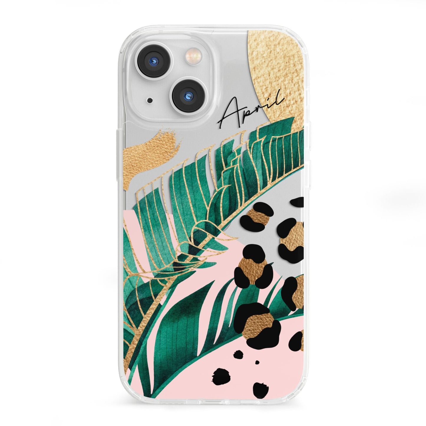 Personalised Tropical Gold iPhone 13 Mini Clear Bumper Case