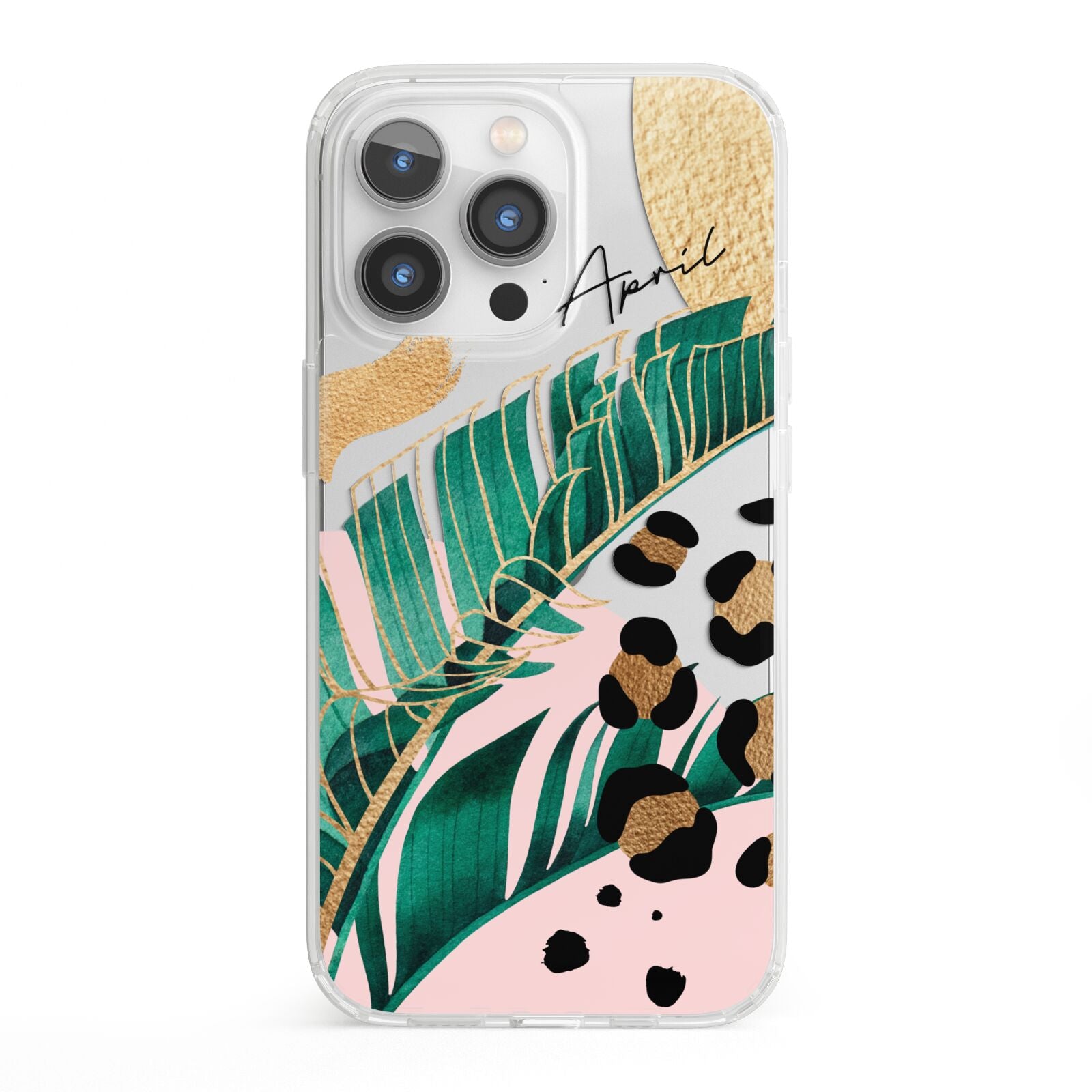Personalised Tropical Gold iPhone 13 Pro Clear Bumper Case