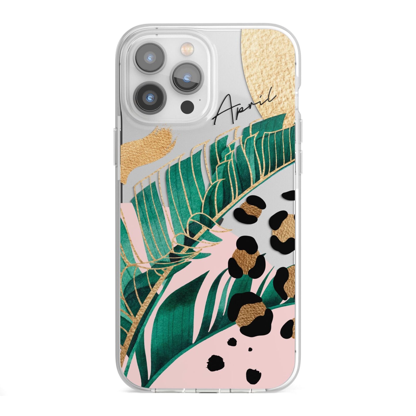 Personalised Tropical Gold iPhone 13 Pro Max TPU Impact Case with White Edges
