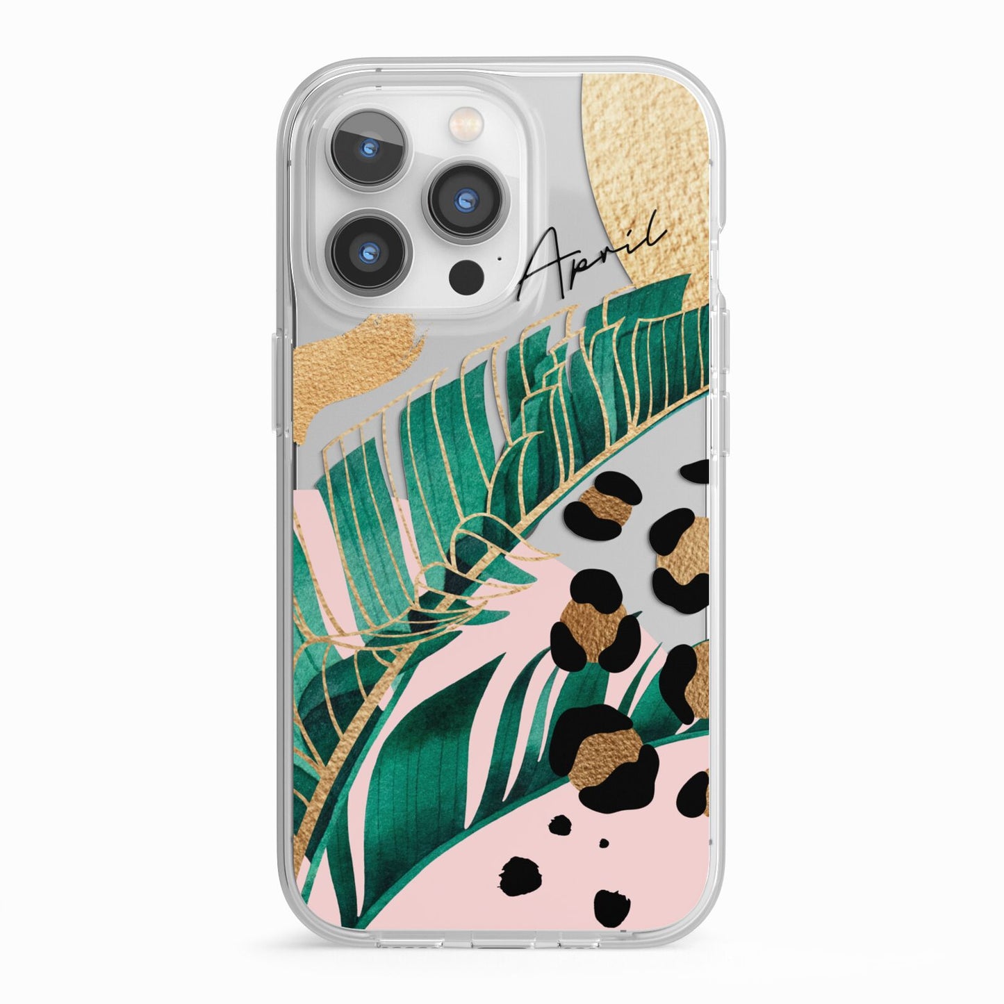 Personalised Tropical Gold iPhone 13 Pro TPU Impact Case with White Edges