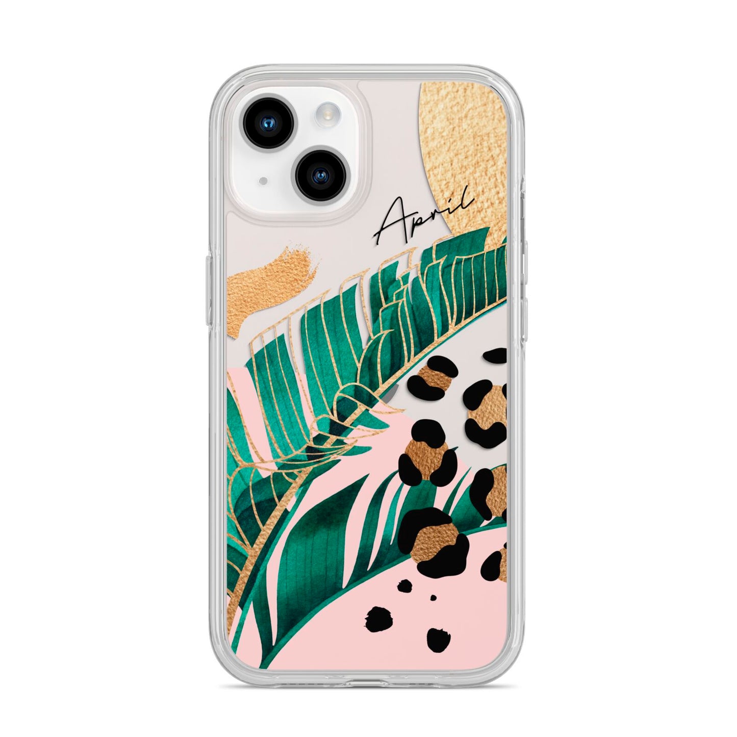 Personalised Tropical Gold iPhone 14 Clear Tough Case Starlight
