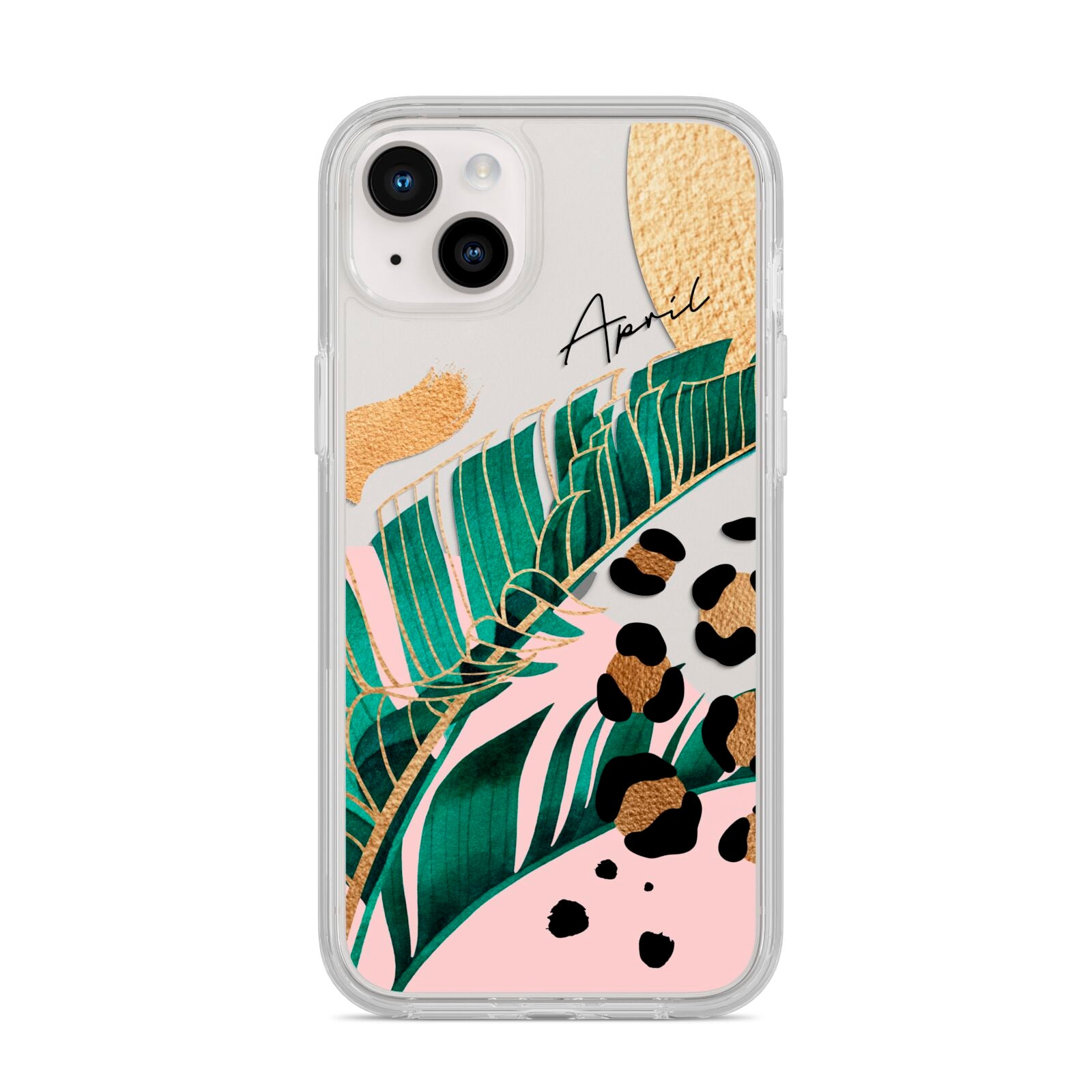 Personalised Tropical Gold iPhone 14 Plus Clear Tough Case Starlight
