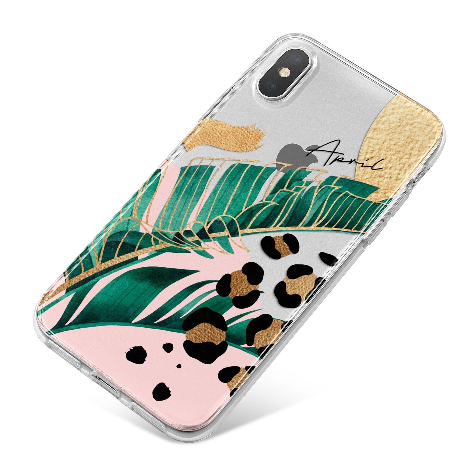 Personalised Tropical Gold iPhone X Bumper Case on Silver iPhone