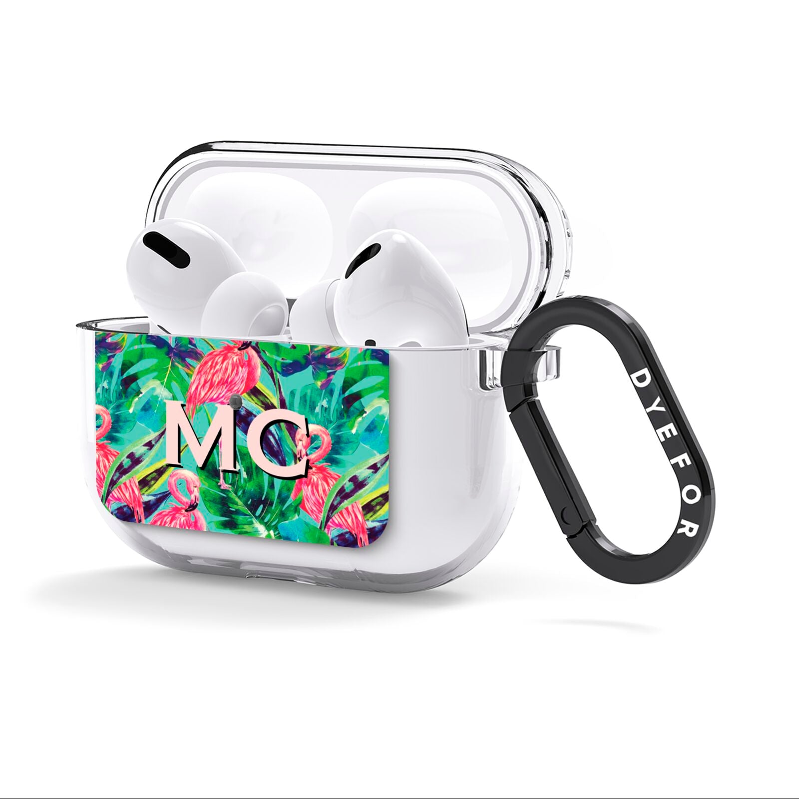 Personalised Tropical Green Leaves Flamingo AirPods Clear Case 3rd Gen Side Image