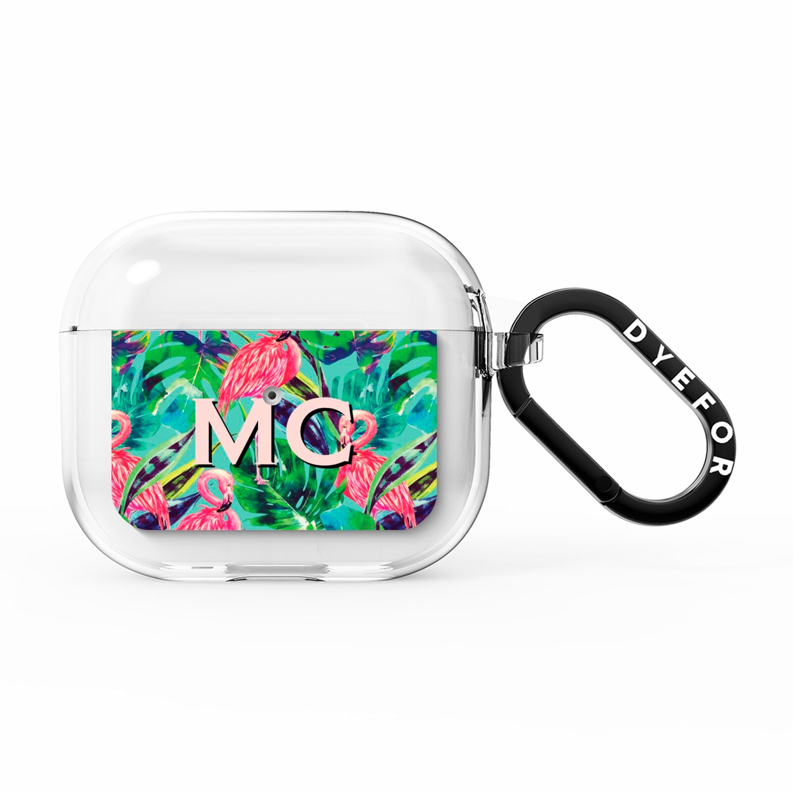 Personalised Tropical Green Leaves Flamingo AirPods Clear Case 3rd Gen