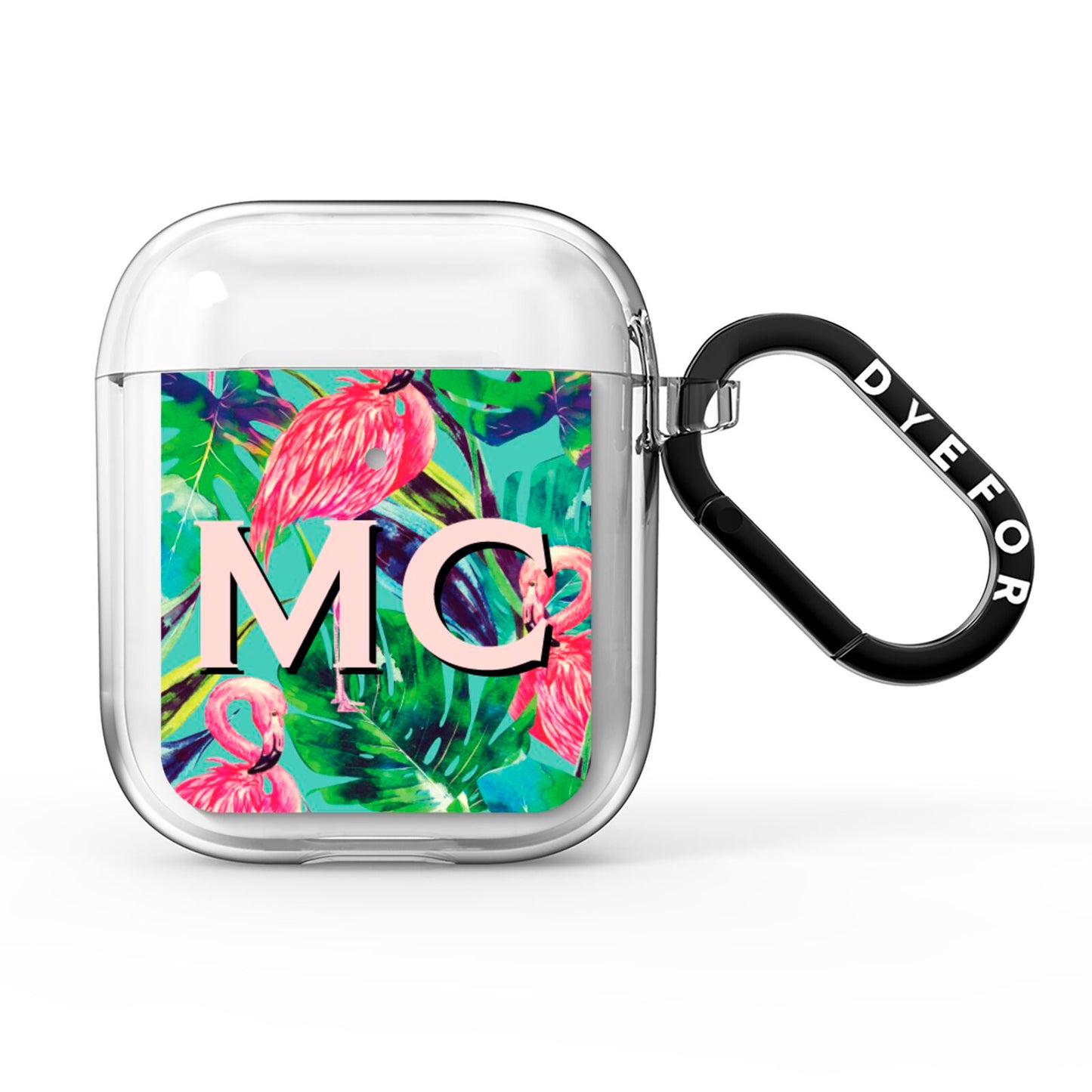 Personalised Tropical Green Leaves Flamingo AirPods Clear Case