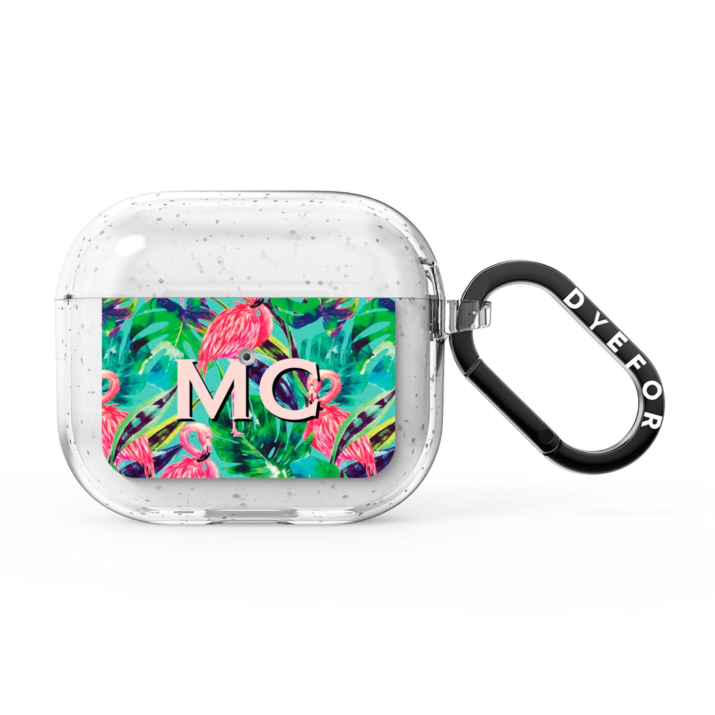 Personalised Tropical Green Leaves Flamingo AirPods Glitter Case 3rd Gen