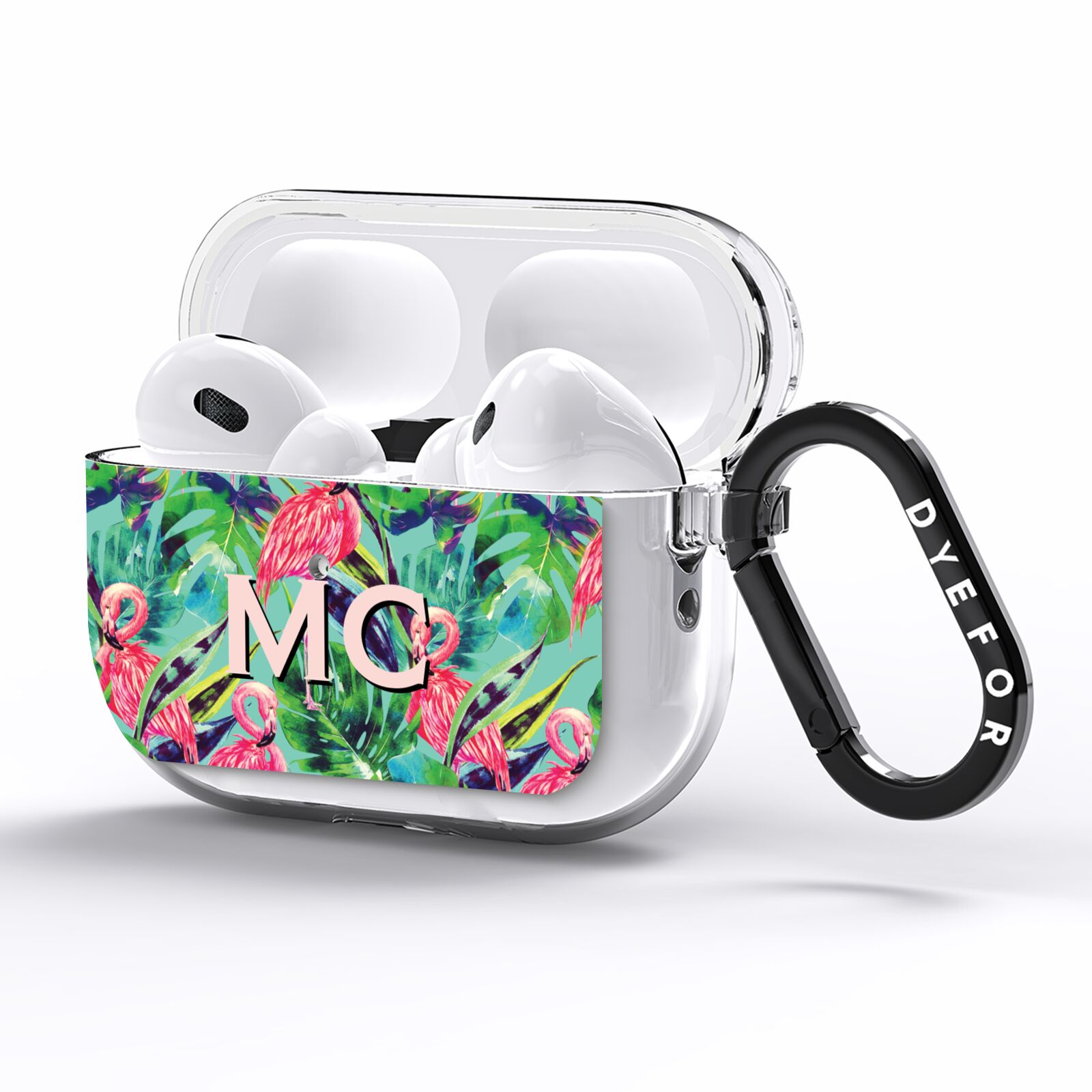 Personalised Tropical Green Leaves Flamingo AirPods Pro Clear Case Side Image