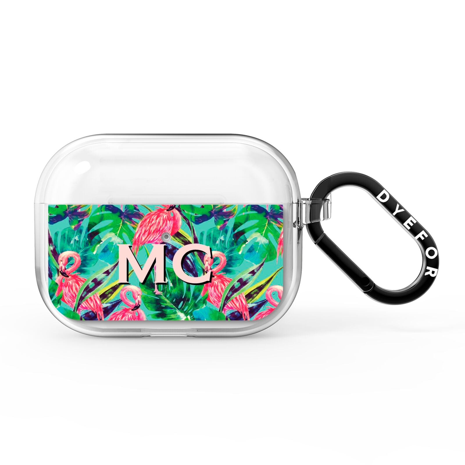 Personalised Tropical Green Leaves Flamingo AirPods Pro Clear Case