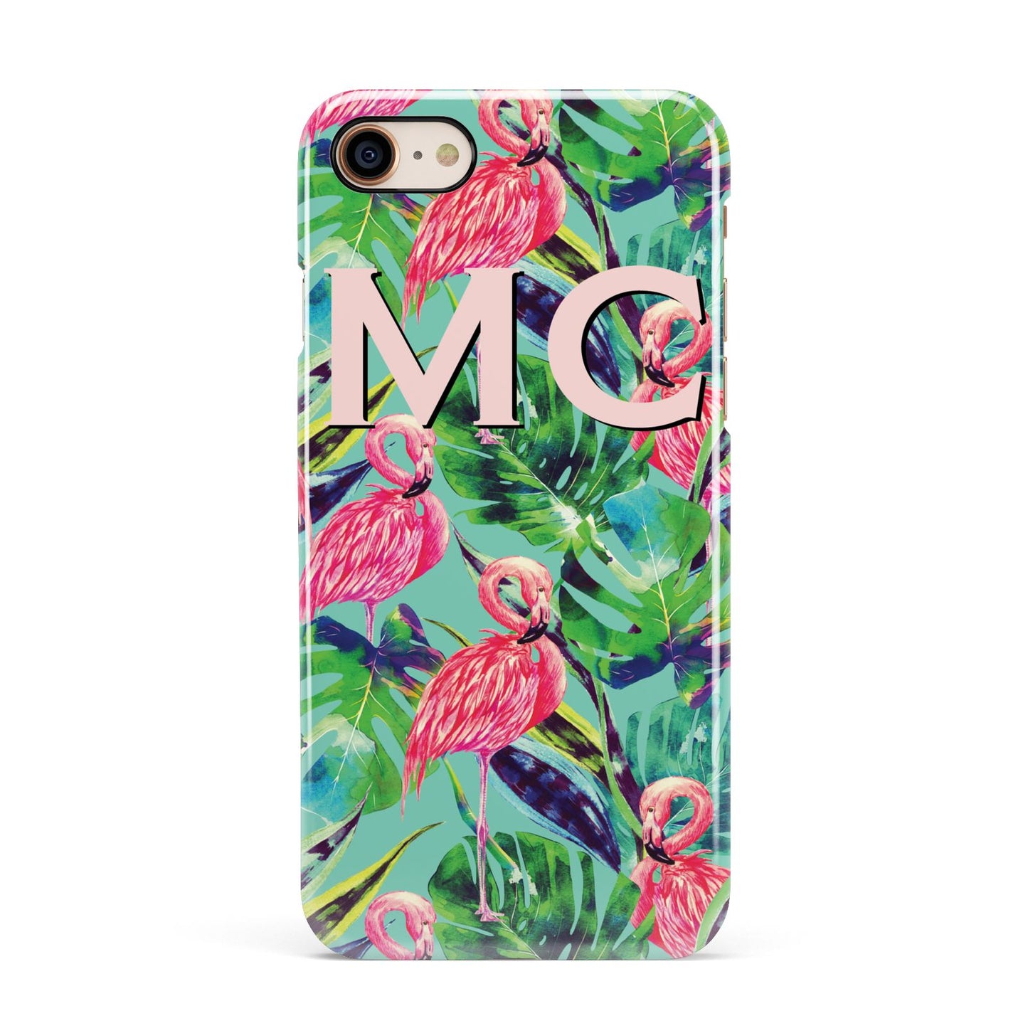 Personalised Tropical Green Leaves Flamingo Apple iPhone 7 8 3D Snap Case