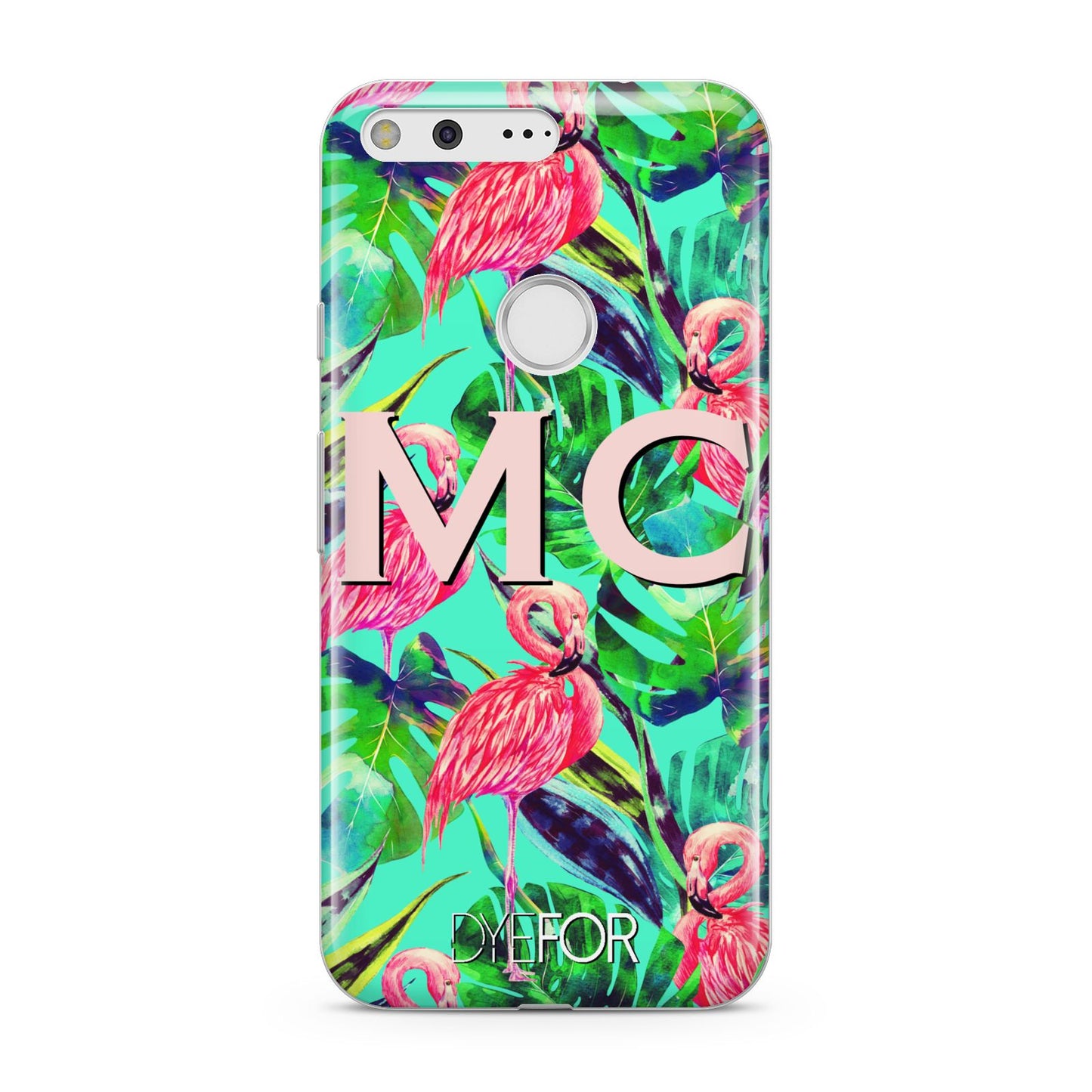 Personalised Tropical Green Leaves Flamingo Google Pixel Case