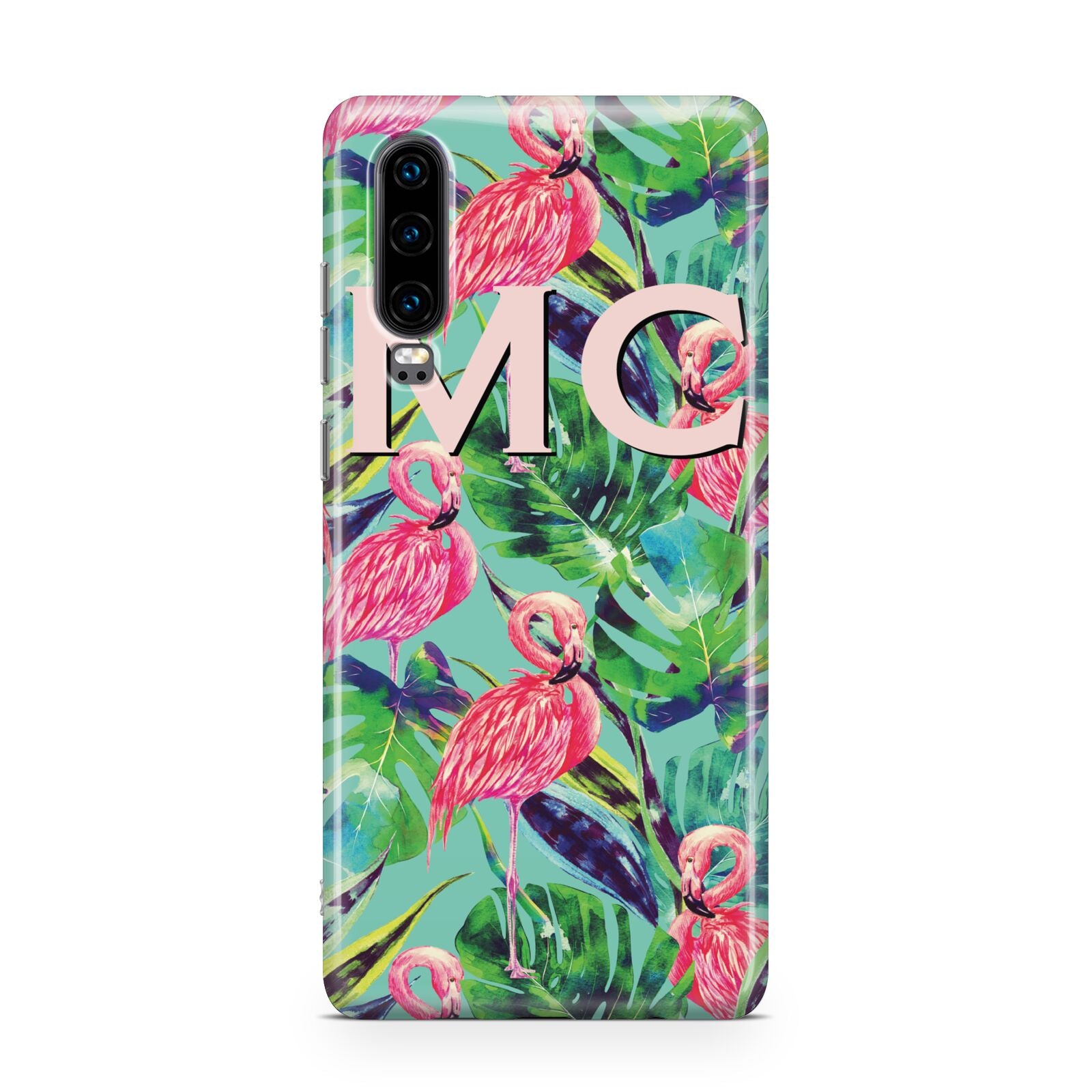 Personalised Tropical Green Leaves Flamingo Huawei P30 Phone Case