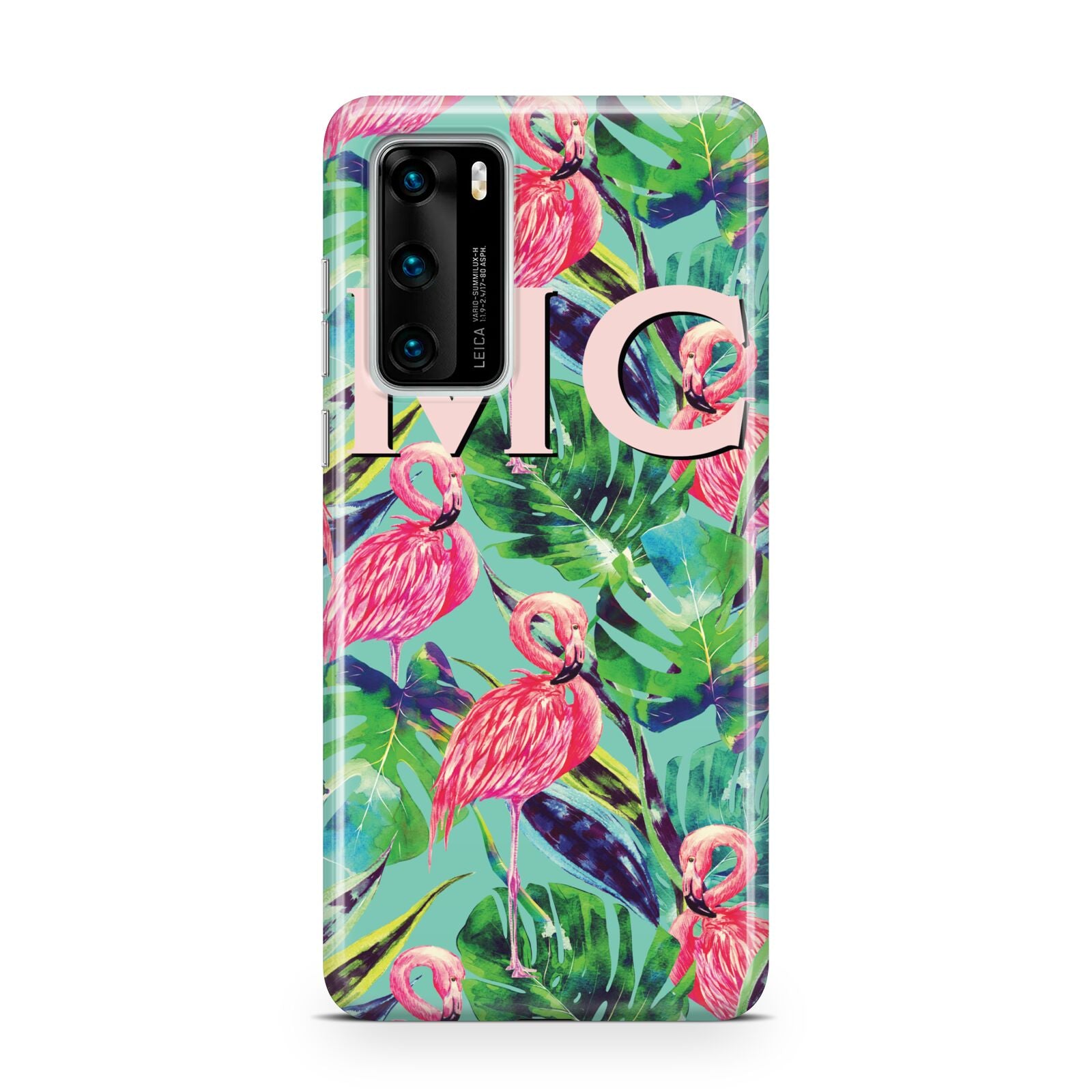 Personalised Tropical Green Leaves Flamingo Huawei P40 Phone Case