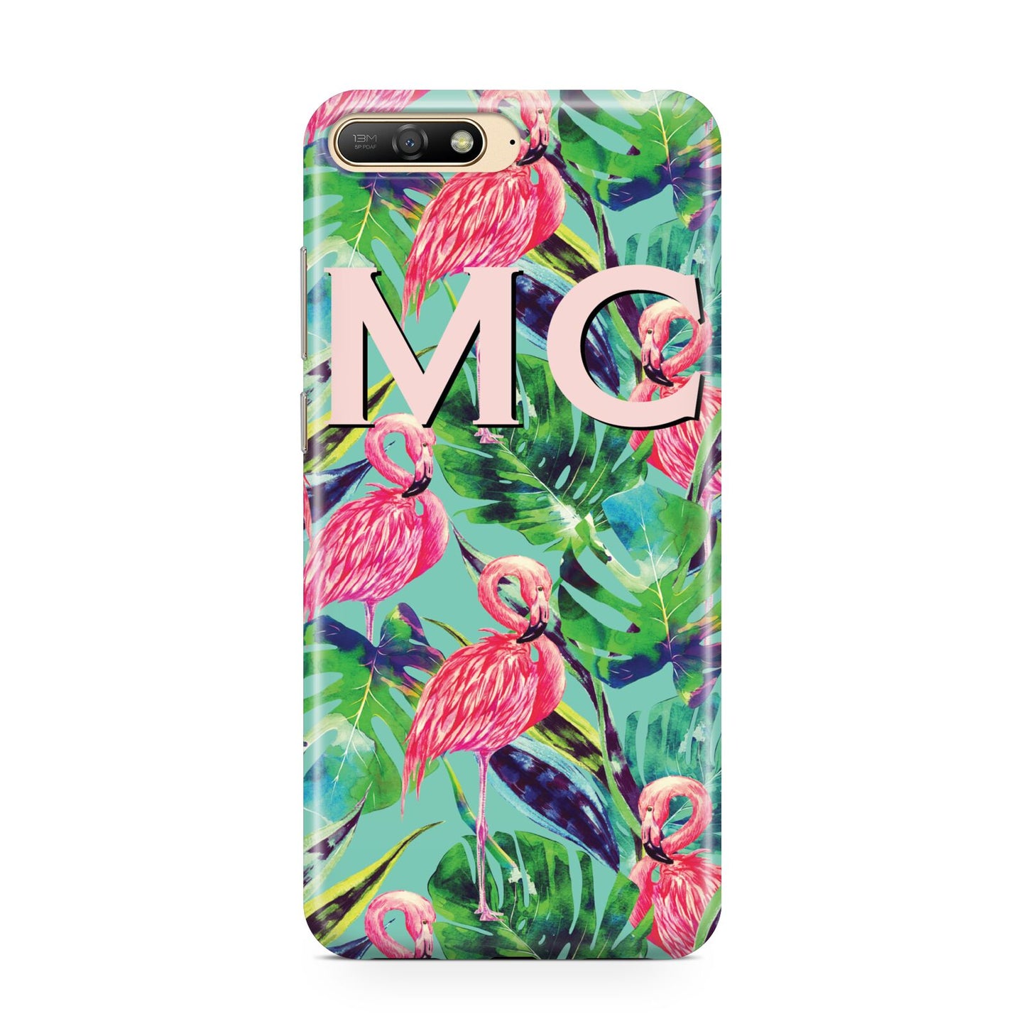 Personalised Tropical Green Leaves Flamingo Huawei Y6 2018