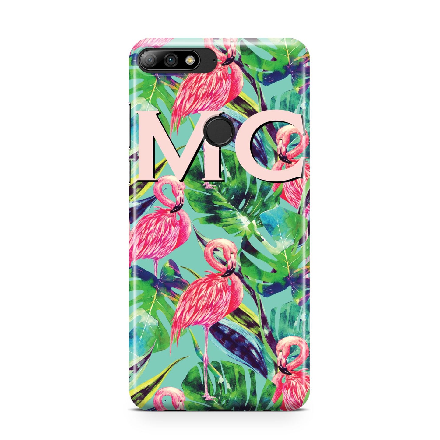 Personalised Tropical Green Leaves Flamingo Huawei Y7 2018