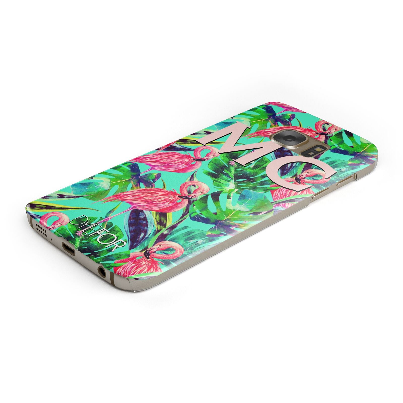 Personalised Tropical Green Leaves Flamingo Protective Samsung Galaxy Case Angled Image